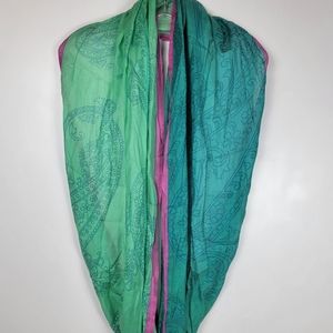 Threads 4 Thought Turquoise and Fuschia Paisley Print Infinity Circle Scarf, EUC